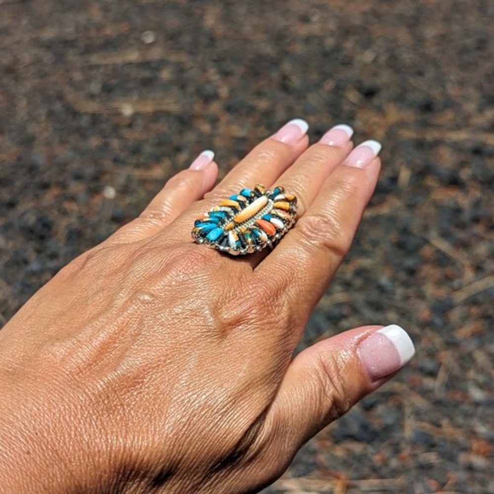 Navajo Ring‎ Compressed Slab Mohave Turquoise Cluster Native American Sz 8.25*** - Picture 7 of 8